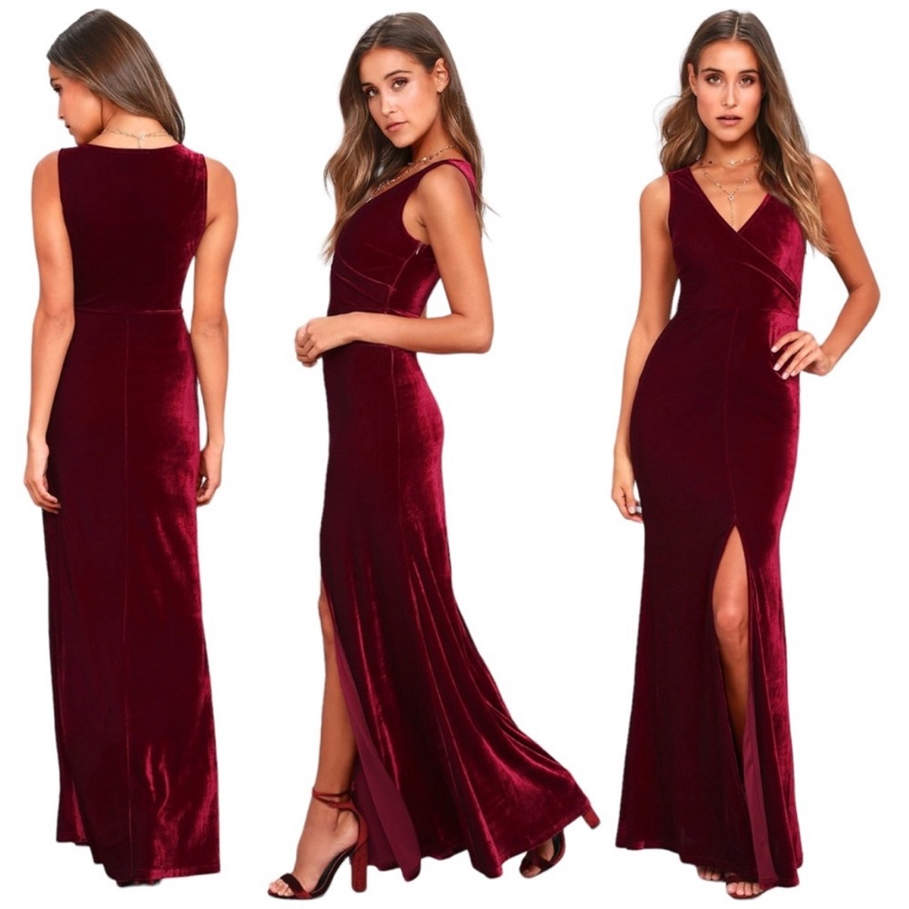 Lulus Crushin’ It Burgundy Velvet Maxi Dress